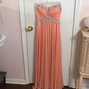 coral strapless prom dress